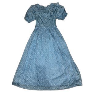 Rare LoveShackFancy Fancy Cottagecore Blue Heart Rose Printed Cotton Midi Dress